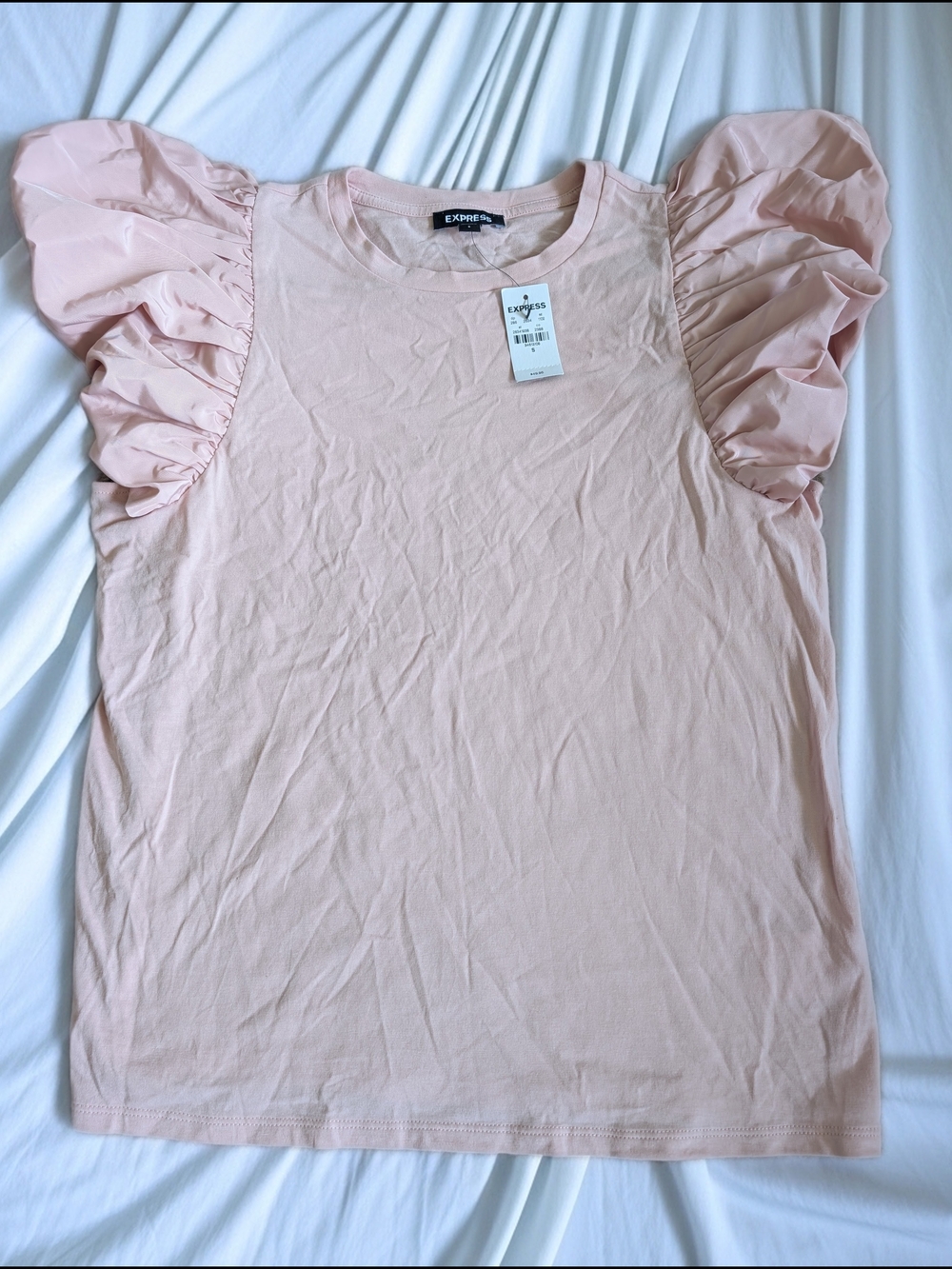 NWT Express Women's Blush Pink Ruffle Sleeve Tee